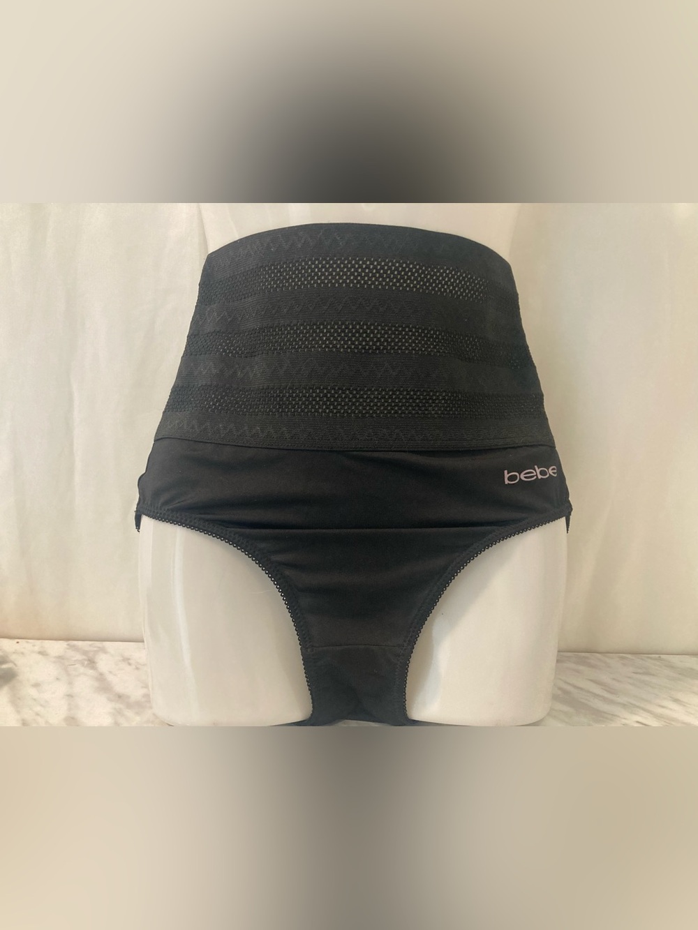 bebe Black High Waist Mesh Panel Swim Bottom S/M